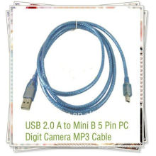 USB 2.0 Standard usb to mini 5pin data cable usb data cable for phones Transparent blue